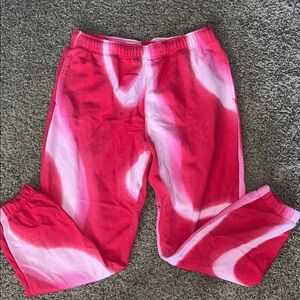 Red and pink tye dye sweatpants